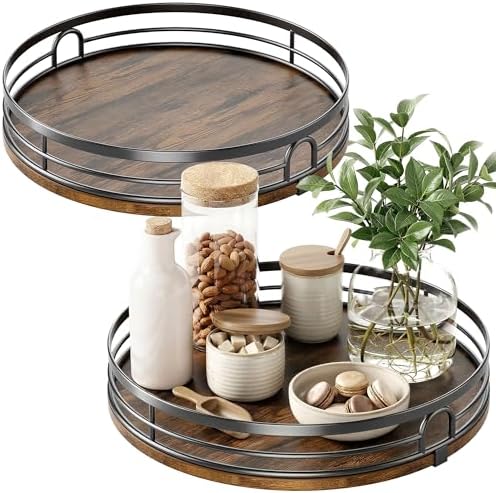 LAMU 2 Pack 10'' 12'' Lazy Susan Turntable Organizer for Cabinet, Round Wood Lazy Susan for Table Top, Countertop, Pantry, Spice, Bathroom Vanity, Coffee, Decor by YourHome-OrganizationHelper