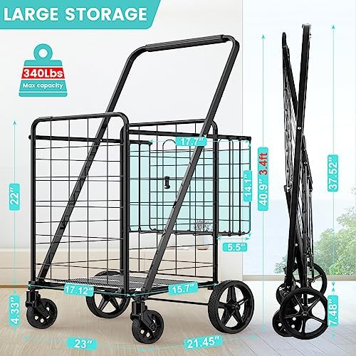 Folding Shopping Cart for Groceries,360 lbs Capacity Grocery Cart with - Image 5