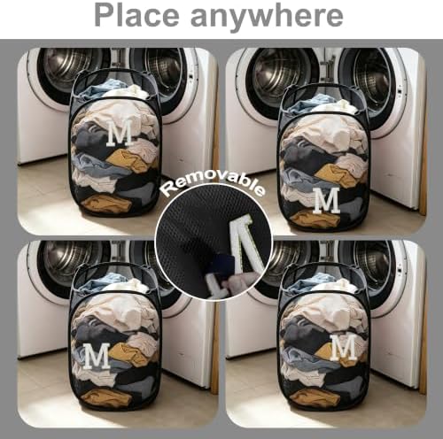 Collapsible Pop Up Laundry Hamper, Extra Large with Removable Initial Letter M, Mesh Foldable Laundry Basket, 28" x 16" x 16" (Black) - Image 5