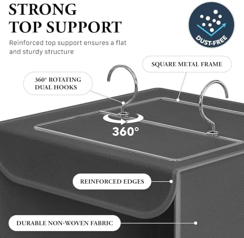 Simple Houseware 3 Shelf Hanging Closet Organizer, Dark Gray | 360° Rotating Dual Hooks, Top Support Metal Frame - Image 3
