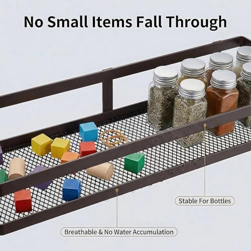PUSDON 5-in-1 16.5" Extra Long Kitchen Organizer & Shower Caddy Set, Wall Mount Spice Rack with Paper Towel Holder, Utensil Holder & Soap Dish, Rustproof Mesh Storage Rack, Vintage Bronze, Guardrail - Image 4
