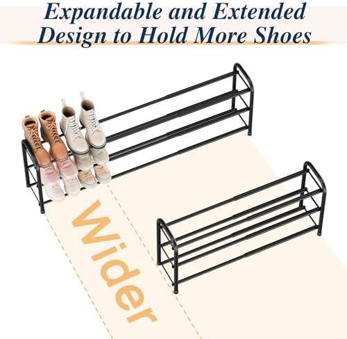 ENJOYBASICS 3 Tier Expandable Shoe Rack, Metal Small Shoes Shelf, Black - Image 6