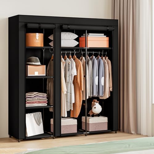 SORCEDAS Portable Closet Wardrobe with Hanging Rods Shelves Clothes Storage - Image 2