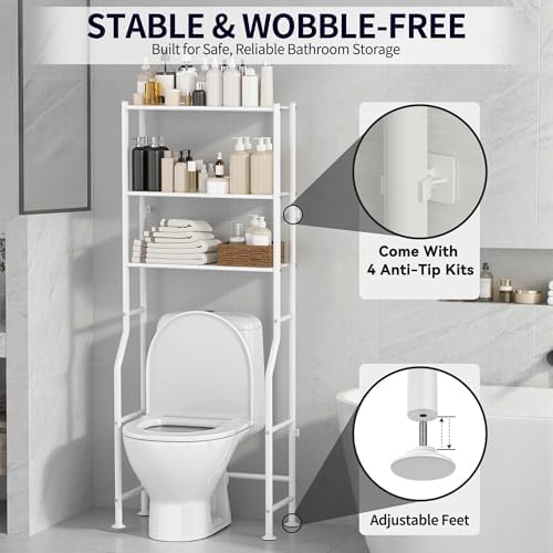 3-Tier Over Toilet Storage, Anti-Tip, 64" H, White - Image 5