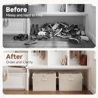StorageWorks 2-Pack 32-Pair Shoe Organizer Bins, Khaki and Beige Stripes - Image 7