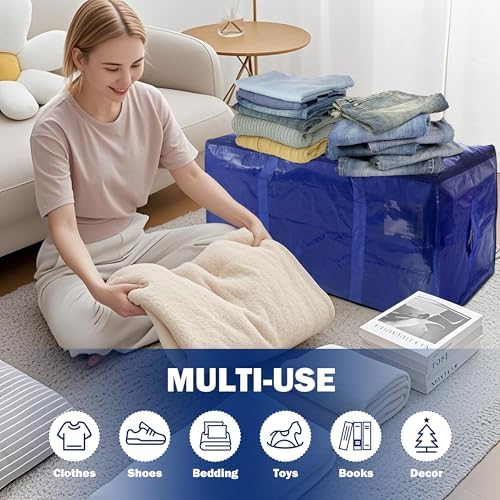 12 Pack Extra Heavy Duty Large Moving Bags with Strong Zipper & Carrying Handles, Sturdy Clothes Storage Bag Totes Bins, Packing Bags Moving Boxes College Moving Supplies, Dark Blue - 40 gal - Image 5