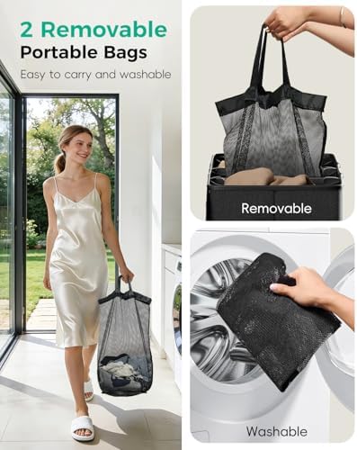 150L Double Laundry Hamper with Lid – 2-Section Clothes Hamper with Removable Bag for Bathroom, Bedroom, Laundry Room & Dorm - Image 6