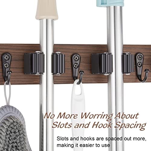 OUTNILI 2 Pack Mop Broom Holder Wall Mount - Wood Broom Mop Hanger - Wall Mounted Garden Tool Rack Organizer for Closet Garage Laundry Room Farmhouse Rustic Kitchen Decor With 4 Slots & 4 Hooks - Image 5
