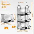 Hanging Closet Organizers and Storage, 3 Tier Closet Shelf Clothes Organizer with 2 S-Hooks, Multi-Functional Iron Wire Baskets, for Clothing, Sweaters, Handbags, Hat, Canned - Image 2