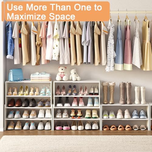 X-cosrack 2 Pack 2-Tier Shoe Rack Organizer for Closet, Expandable and Adjustable White Shoe Rack, Stackable Iron Wood Combination Shoe Storage Shelves for Closets, Entryway, Small Space, Garage - Image 6