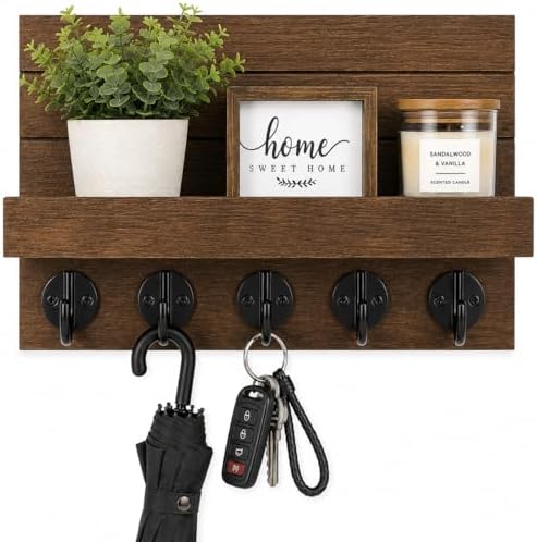 Key Holder for Wall, Decorative Key and Mail Holder, Key Holder Wall Mount with Shelf and Large Hooks, Easy Installation Key Rack for Entryway and Home Decor by Unknown