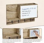 Rustic Mail and Key Holder wall Mount, Brown Solid Wood with Magnetic Whiteboard, 4 Hooks, Entryway Organizer - Image 4