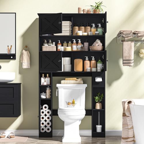 Over The Toilet Storage Cabinet, Farmhouse Storage with Doors, Rustic Black - Image 4