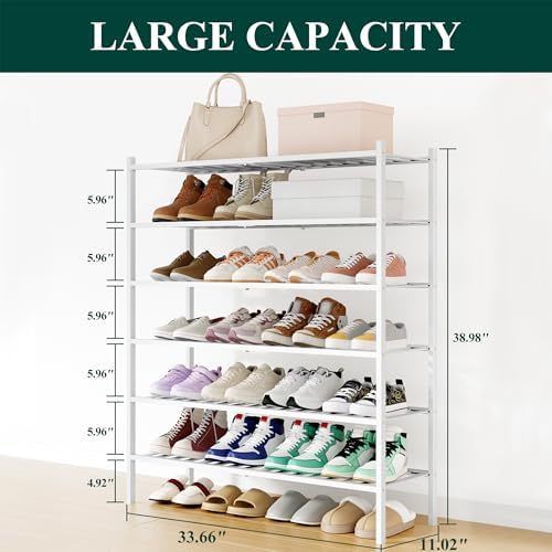 Smiry Bamboo Shoe Rack, 16 Vertical Slats, 6 Tier - 33.7" Wide, White - Image 2