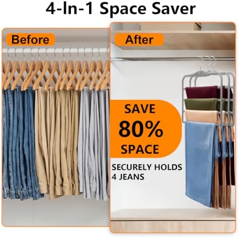 Velvet Pants Hangers Space Saving, 4 Pack Non Slip Closet Organizer | Reinforced Plastic Hangers For Jeans, Leggings And Scarves, Perfect For Apartments, Dorm Rooms, Small Closets And RV Storage - Image 2