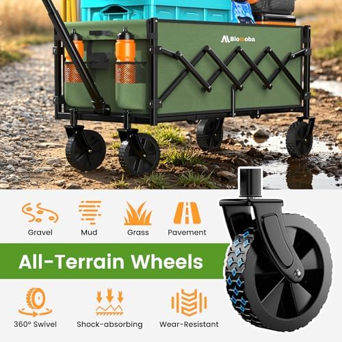 Blomoba 35" Extra Long Folding Wagon with Adjustable Handle & Wheels, Green - Image 6