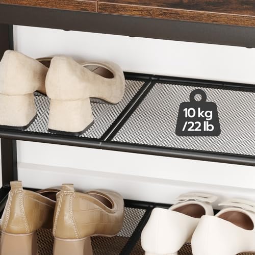 HOOBRO Shoe Bench, 3-Tier Shoe Rack, Industrial Shoe Organizer Storage Bench, 19.7 inches Entry Bench with Mesh Shelves, for Entryway, Living Room, Hallway, Easy Assembly, Rustic Brown BF50HX01 - Image 6