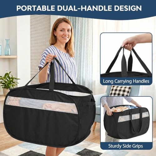 100L Collapsible Laundry Baskets, Foldable Dual Handle Laundry Hamper Black - Image 6