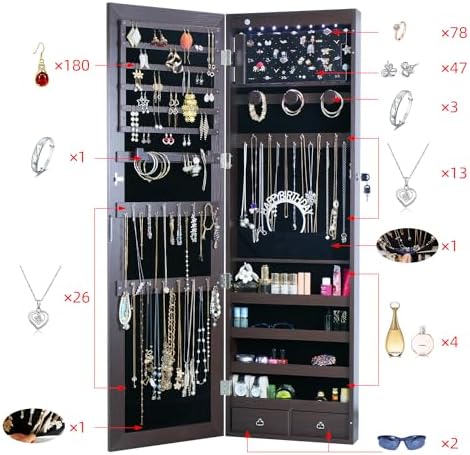 8 LED Lights Jewelry Armoire with Mirror Cabinet Door/Wall Mounted - Image 2