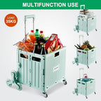 MACOPRO Foldable Utility Cart with Stair Climbing Wheels, Collapsible Rolling Crate with Telescoping Handle, Shopping Trolle Handcart Grocery Book File Tool Art Supplies Teacher Storage Basket(Green) - Image 2