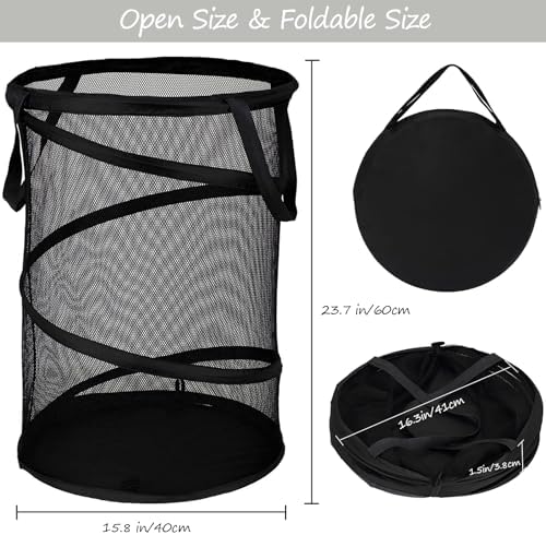 BATTOO 2 Pack Black Large Collapsible Laundry Basket Foldable Mesh Pop Up Hamper with Handles for Laundry Room, Bathroom, Kids Room, College Dorm, Travel, Camping, Gift Basket - Image 2