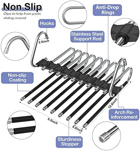 9 Layers Pants Hangers Space Saving Non-Slip Closet Organizer 4 Pack | Metal Space Saving Hangers Multi-Layer Multifunctional Rack Closet Organizers and Storage for Skirts Jeans Trousers(Black) - Image 4