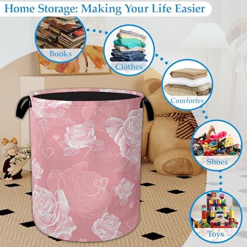 Pink Roses Large Storage Basket Collapsible Laundry Basket Oxford Storage Bin for Gift Baskets Bedroom Clothes Hamper 16" X 20.8" - Image 5