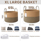 JMvicyroam 65L Extra Large Machine Washable Cotton Rope Blanket Basket - Image 3
