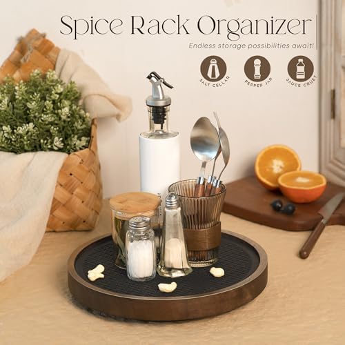 EOSAHR Non-Skid Wooden Lazy Susan, Farmhouse Rotating Tray Organizer, Brown - Image 3
