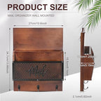 Yalikop Farmhouse Mail Organizer Wall Mounted Rustic Mail Holder Hanging Key Sorter with 3 Hooks Indoor Wooden Wall Mounted, Letter, Magazines, Newspapers, Keys (Classics,Dark Brown) - Image 2
