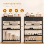 usikey Shoe Rack, 5 Tier Shoe Storage Organizer with 2 Drawers, Metal Shoe Shelf for 12-16 Pairs of Shoes, with 4 Oxford Fabric Shelves and Wooden Top, Shoe Stand for Closet Entryway, Black - Image 5