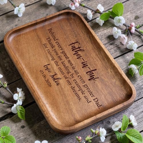 Custom Wooden Valet Tray for Father-in-Law, Personalized Engraved Wood Catchall Tray, Wedding Thank You Gift, Gift for Dad from Couple, Father in Law Wedding Gifts - Image 2