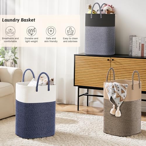 Laundry Basket,Woven Cotton Rope Laundry Hamper,Versatile Storage for Dirty Clothes,Baby Toys,and Blankets in Bathroom, Nursery,and Living Room (Black, 60L) - Image 4