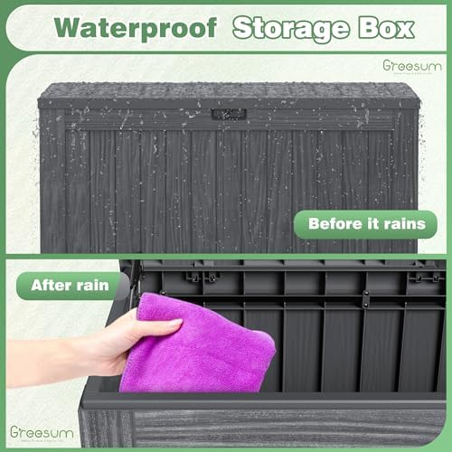 Greesum Outdoor Storage Box 120 Gallon Storage Bin with Lid for Patio Furniture, Garden Tools, Pool Supplies, Lockable, Waterproof and UV Resistant, Gray - Image 2