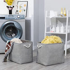 Bidtakay Collapsible Storage Bins for Clothes Large Grey Storage Baskets with Cotton Handles 17x12x15 In Set of 2 Fabric Cubby Storage Bins Livingroom Home Decorative Storage Organizer for Blankets - Image 3