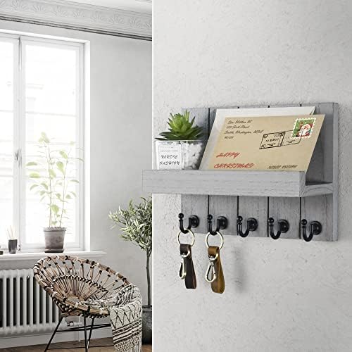 Rebee Vision Key Holder Wall Mount with Shelf, Hooks for Home Decor, Gray - Image 2