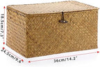 Hipiwe Wicker Shelf Baskets Bin with Lid Woven Seagrass Storage Box, Large - Image 6