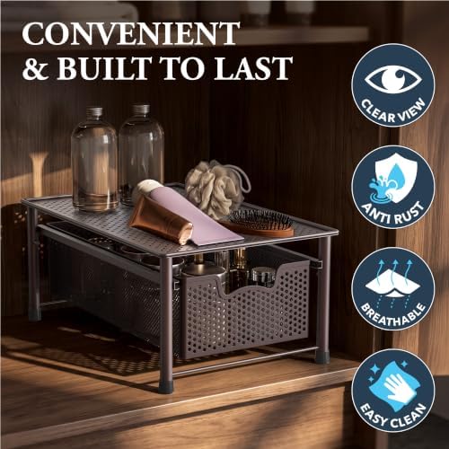 Simple Houseware Stackable Cabinet Basket Drawer Organizer, Bronze - Image 5