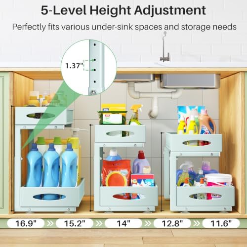 2 Pack Under Sink Organizer, 2 Tier Pull out Cabinet Organizer Mesh Baskets with 5 Adjustable Heights, Sliding Drawers Storage Shelf for Home, Kitchen, Bathroom, Pantry, Office, Countertop ,Blue - Image 4