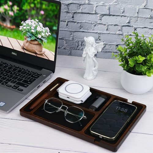 MultiBey Acacia Wood Valet Tray for Men Women, Nightstand Desk Organizer - Image 6
