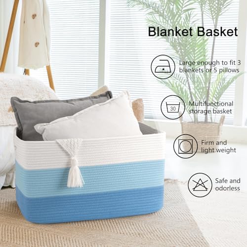 OIAHOMY Blanket Basket Laundry Basket Dog Toy Basket 75L Light Blue - Image 6