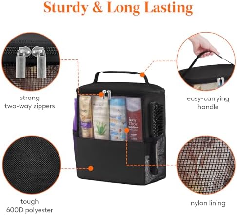 Lifewit Shower Bag Mesh Shower Caddy Portable College Dorm Room Essentials Tote Bag for Bathroom, Gym, Travel, Camping Quick Dry Hanging Shower Organizer Basket Toiletry Bag, Large, Black - Image 6