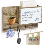 Rustic Mail and Key Holder wall Mount, Brown Solid Wood with Magnetic Whiteboard, 4 Hooks, Entryway Organizer by YINGXUN