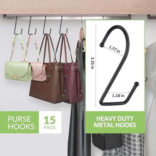 15 Pack Purse Hanger for Closet, Super Sturdy Purse Hooks, Hanging Backpack Bag Holder, Closet Organizers and Storage, Black - Image 2