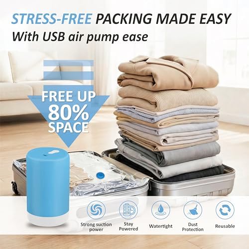 Travel Vacuum Storage Bags with Rechargeable Cordless USB Pump, 12 Combo - Image 2