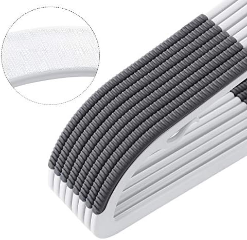 SONGMICS Pack of 30 Coat Hangers, Space-Saving Plastic Clothes Hangers | Non-Slip, 0.2 Inches Slim, 16.5 Inches Wide, 360° Swivel Silver Hook, White and Dark Gray, UCRP20WG30 - Image 6