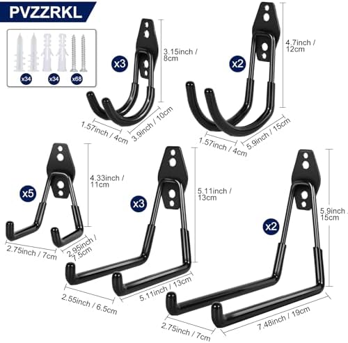 18 Pack Garage Hooks, Anti-Slip Coating, Hooks for Hanging Heavy Duty for Garages, Bicycles, Ladders, Gardening, Tools, Including 3 Organizing Straps - Image 2