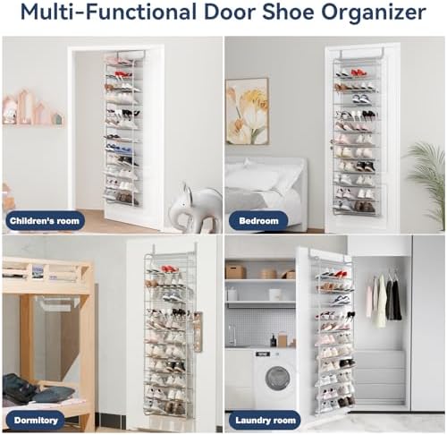 Whitmor 36 Pair Over The Door Shoe Organizer, 12 Tier Hanging Shoe Organizer, Heavy Duty Metal & Mesh Shoe Holder, Hanging Shoe Rack for Closet Organizer & Storage, 74"H x 21.7"W x 7.5"D, Grey - Image 7