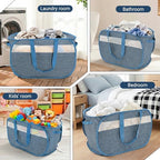 100L Collapsible Laundry Baskets, Foldable Dual Handles Laundry Hamper Blue - Image 7