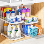 Delamu 2-Tier Multi-Purpose Bathroom Under Sink Organizers and Storage, Stackable Kitchen Pantry Organization, Pull Out Medicine Cabinet Organizer with Movable Dividers, White, 4Pack - Image 5